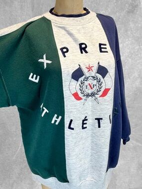 VINTAGE 80s Express Athletique graphic sweatshirt sporty colorblock navy blue